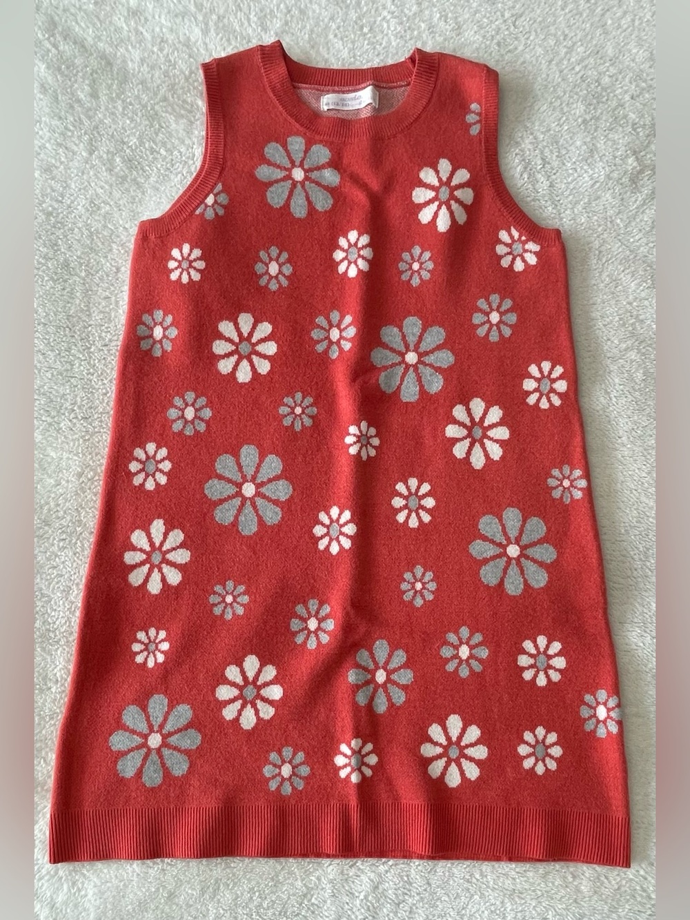Evsie Girls Coral Pink Floral Daisy Sleeveless Sweater Dress Size, XL 13/14